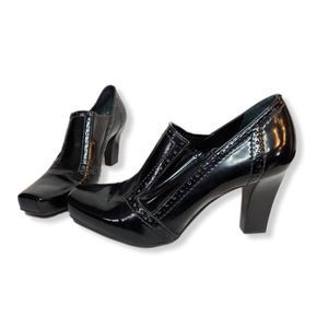 Franco Sarto black patent leather square toe booties high heels size 8